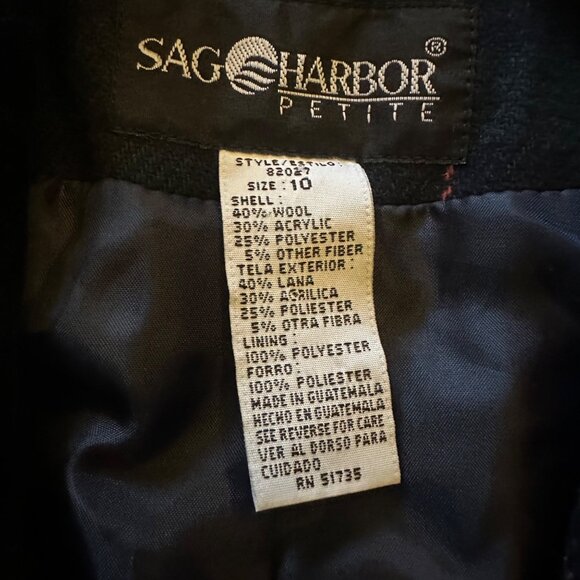 Sag Harbor Petite Green Plaid Blazer Jacket Size 10 Wool Blend Velvet Collar - Picture 5 of 7